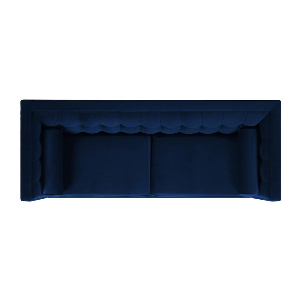 84" Tufted Navy Blue Velvet Sofa with Two Reversible Cushions N2149