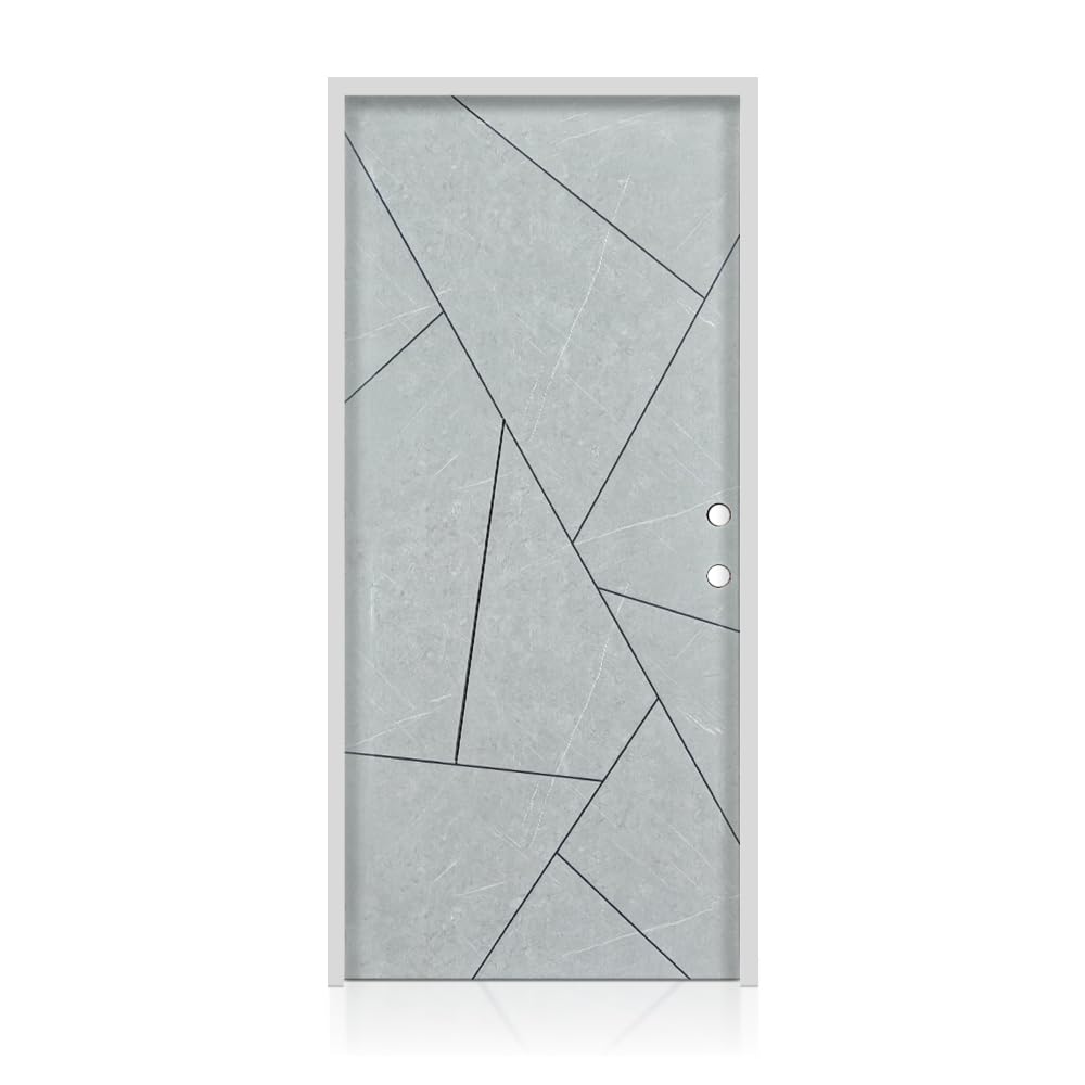 36 in. x 80 in. Gray Steel Prehung Front Door with Bore Hole C88933
