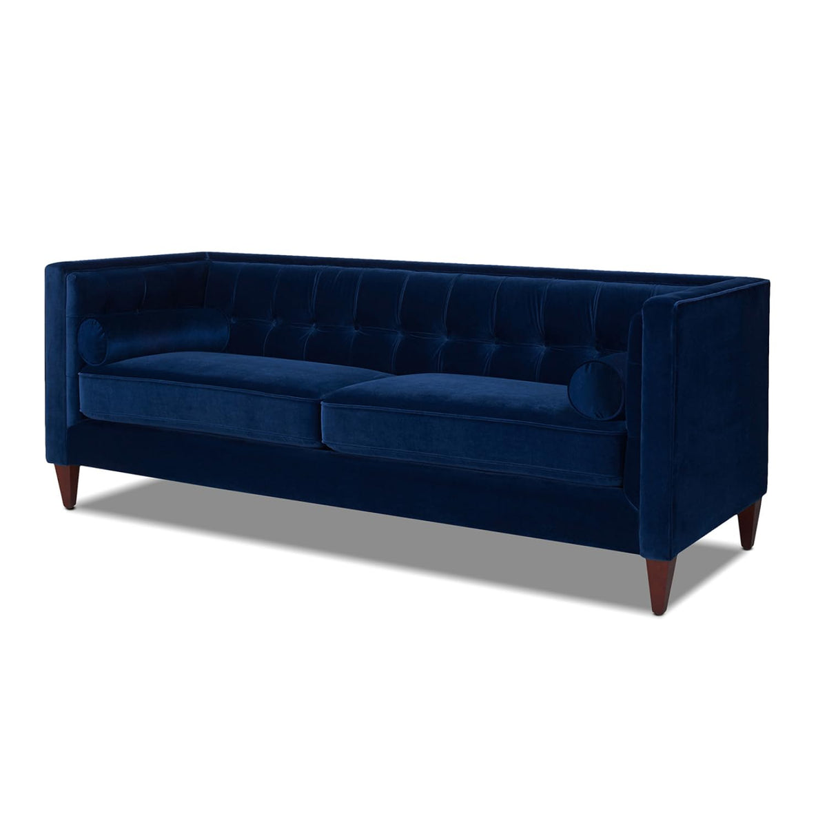 84" Tufted Navy Blue Velvet Sofa with Two Reversible Cushions N2149