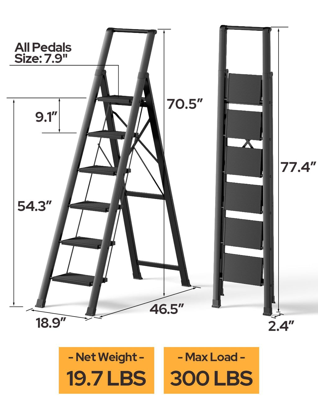 Black Foldable 6 Step Ladder A602