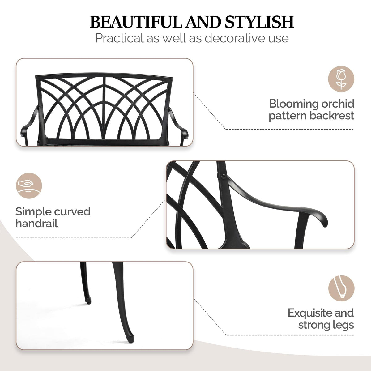 38" Black Metal Outdoor Bench P9996