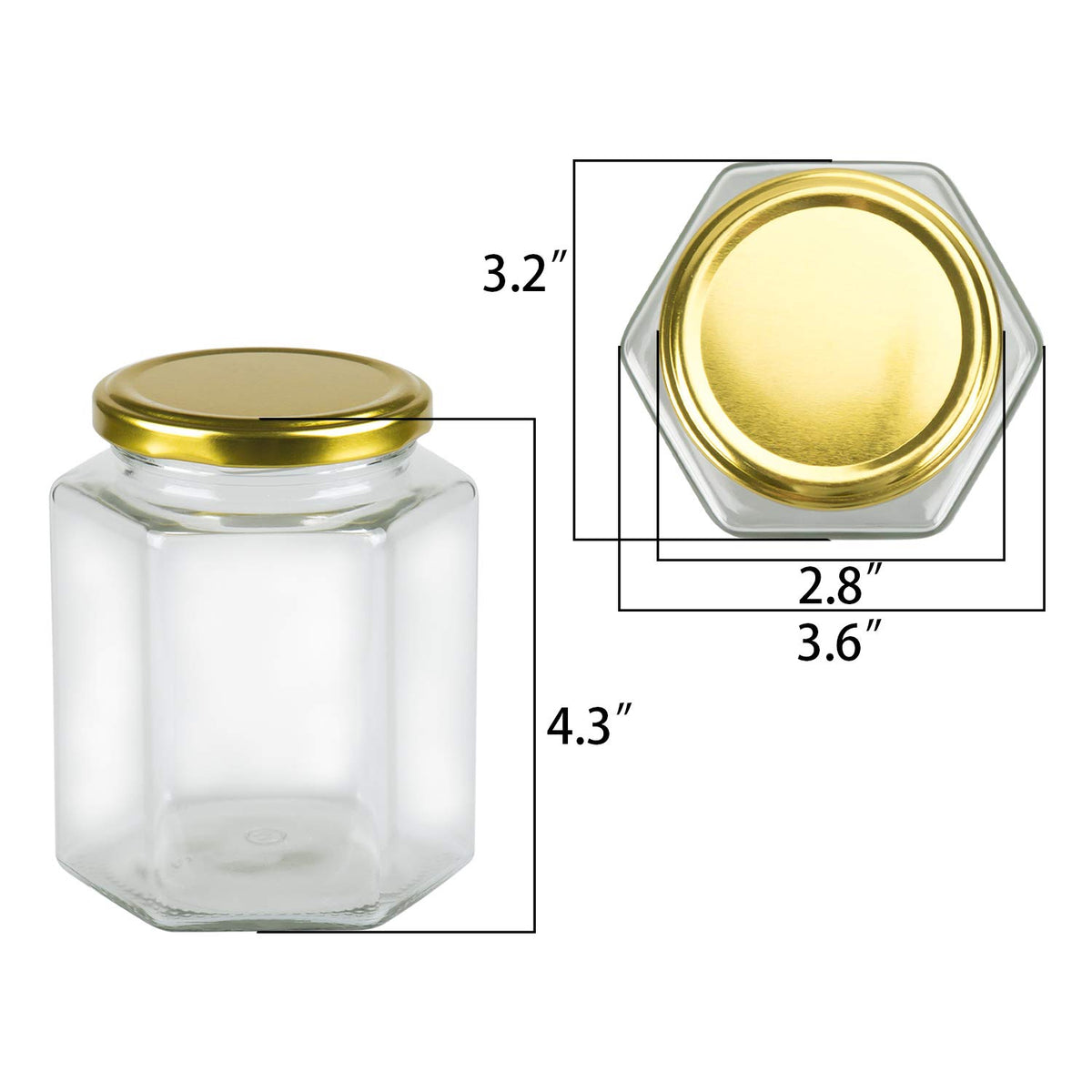 16 oz Hexagon Glass Honey Jars with Lids, 12 Pack N786901
