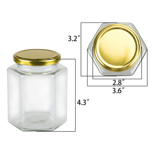 16 oz Hexagon Glass Honey Jars with Lids, 12 Pack N786901
