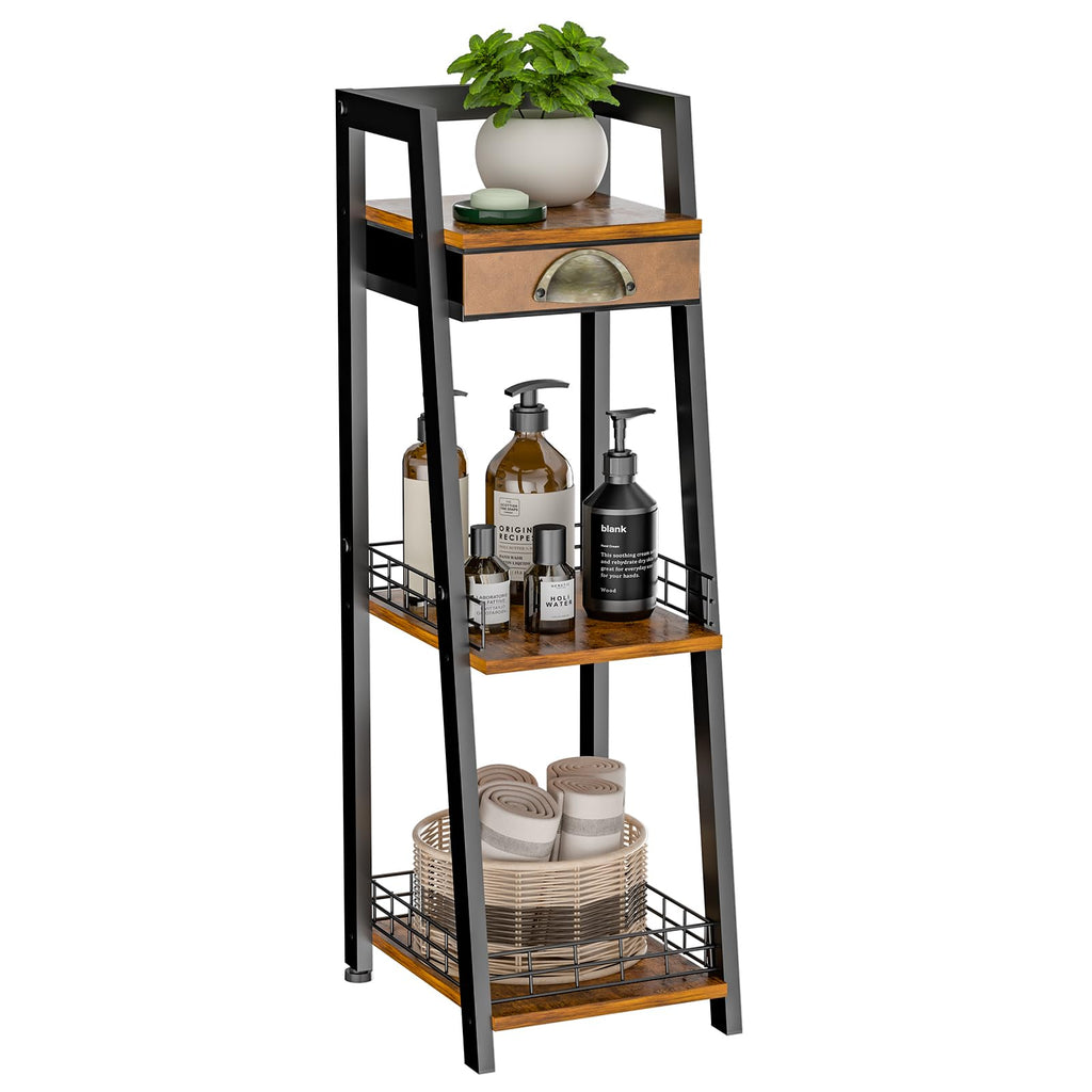 3-Tier Narrow Bathroom Shelves with Drawer S342