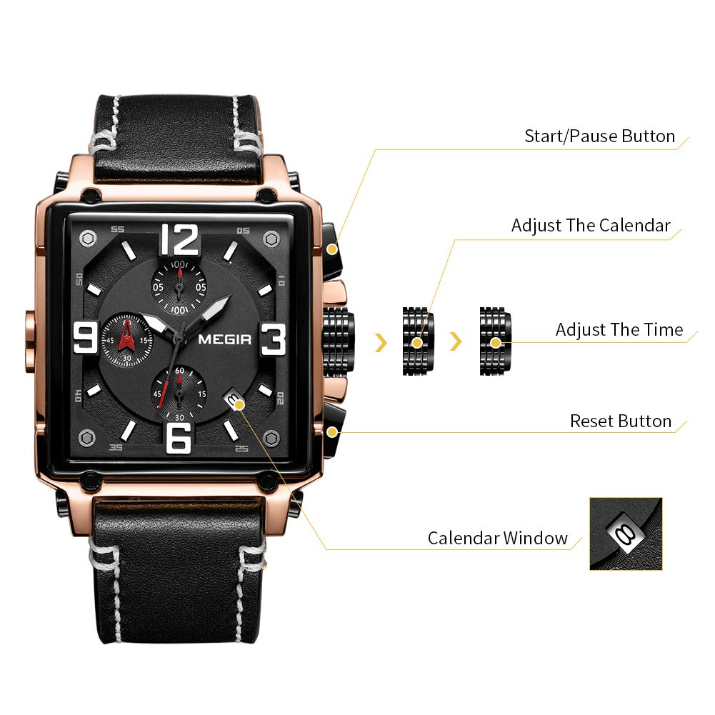 Men's Analogue Luminous Quartz Watch with Leather Strap H234618