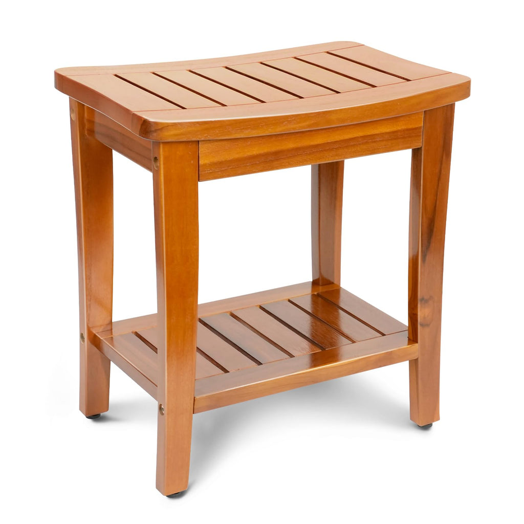 16" Teak Shower Bench with Shelf Y729858