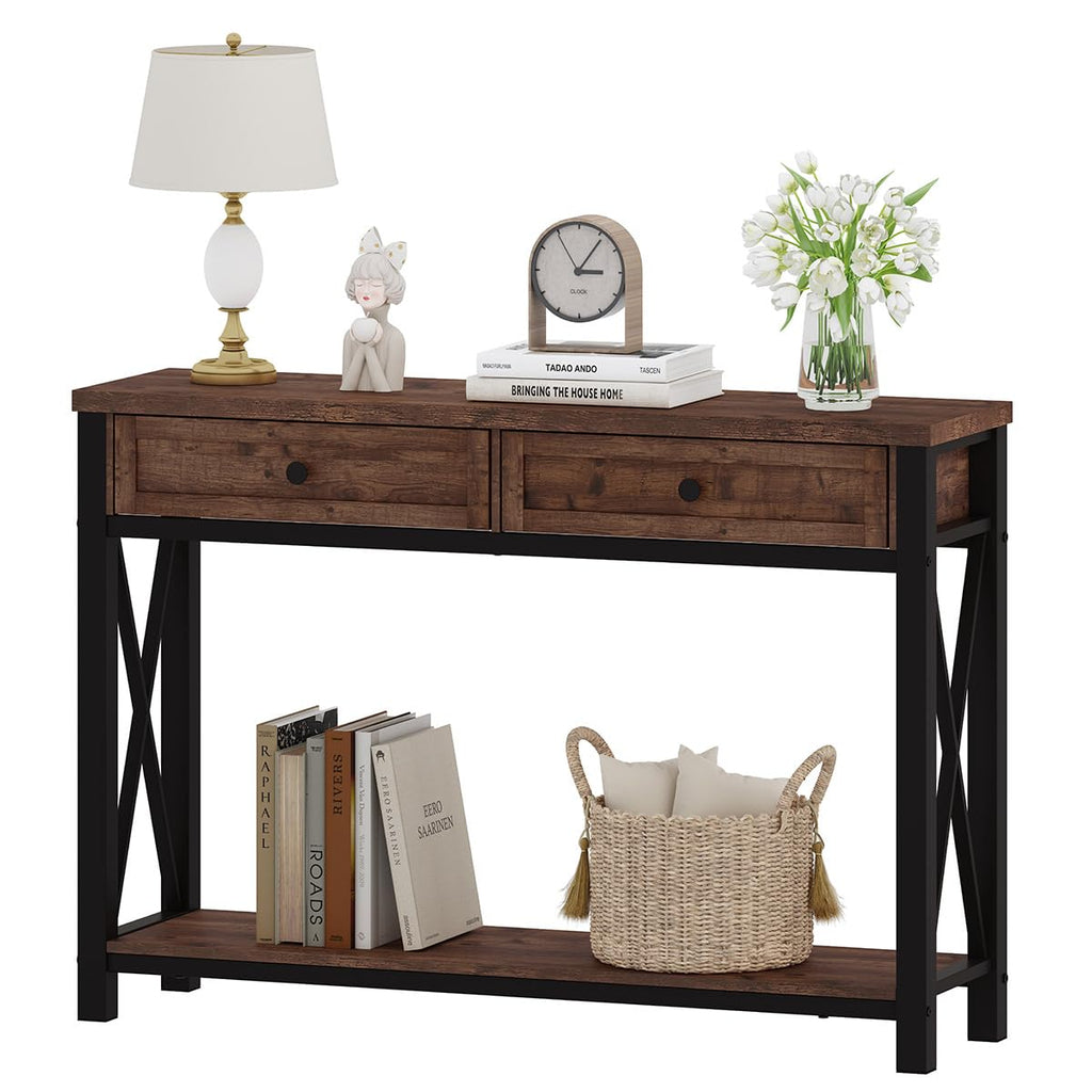 Rustic Oak 47 Inch Console Table with 2 Drawers Y335