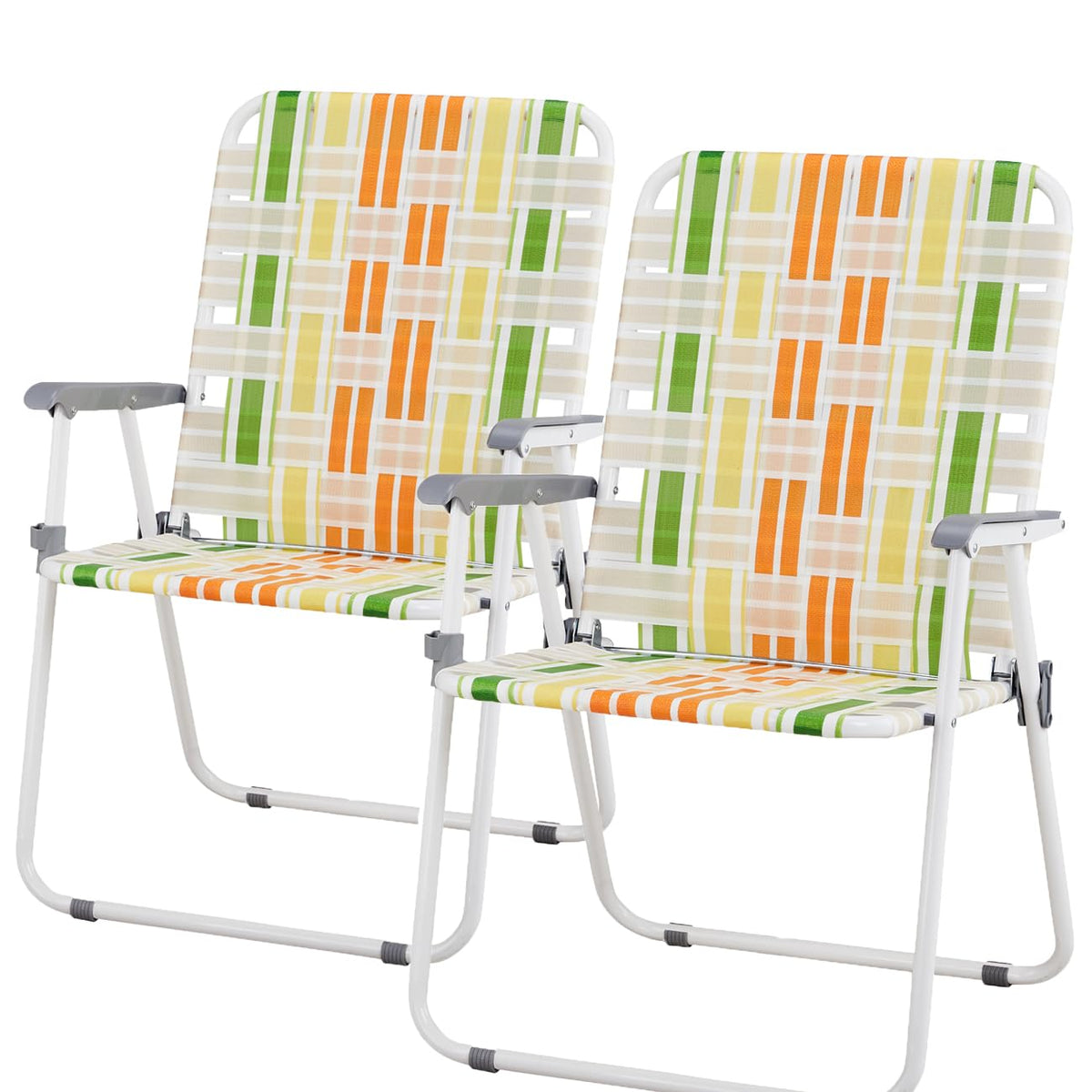 Yellow & Green Folding Lawn Chairs Set of 2 M55377