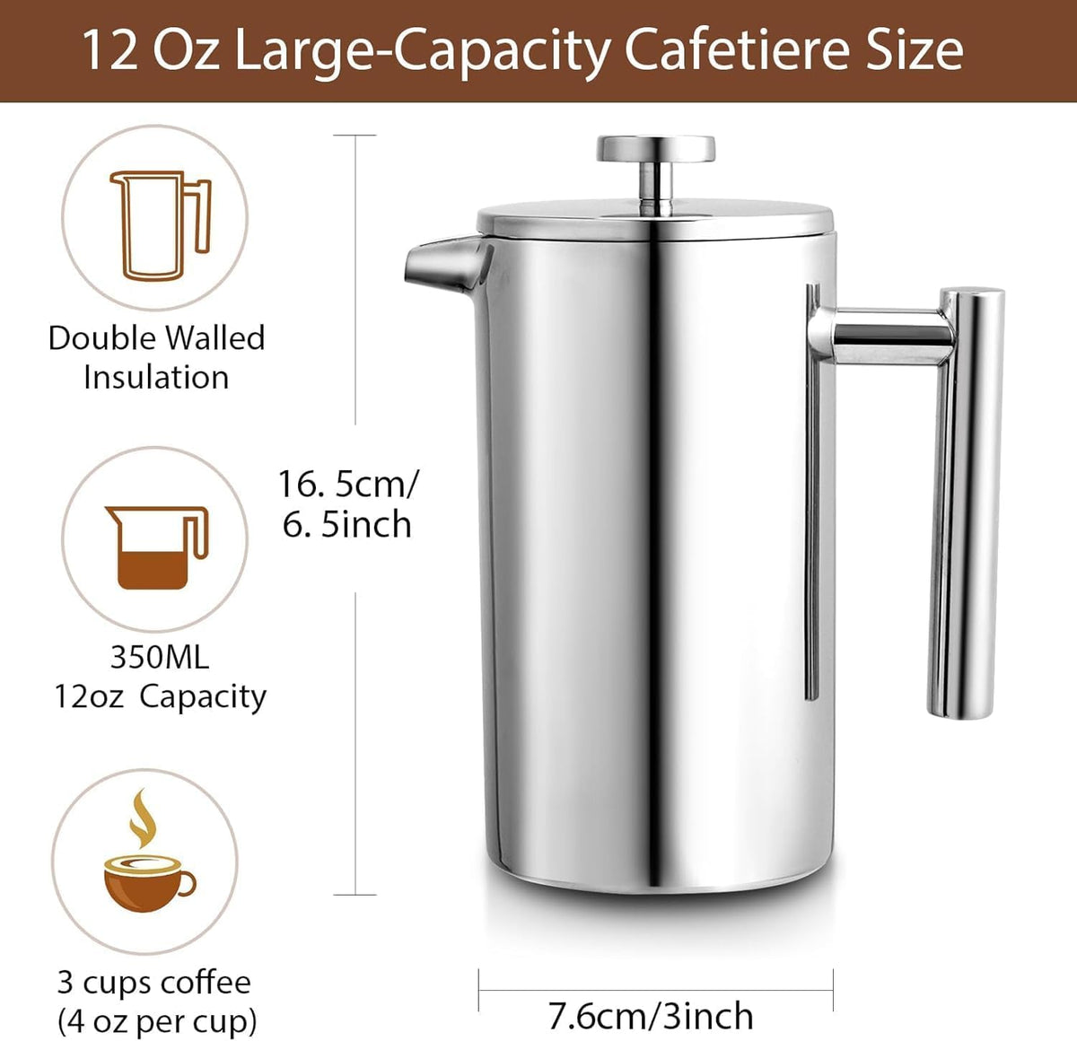 Small 12oz Stainless Steel Insulated French Press Q362