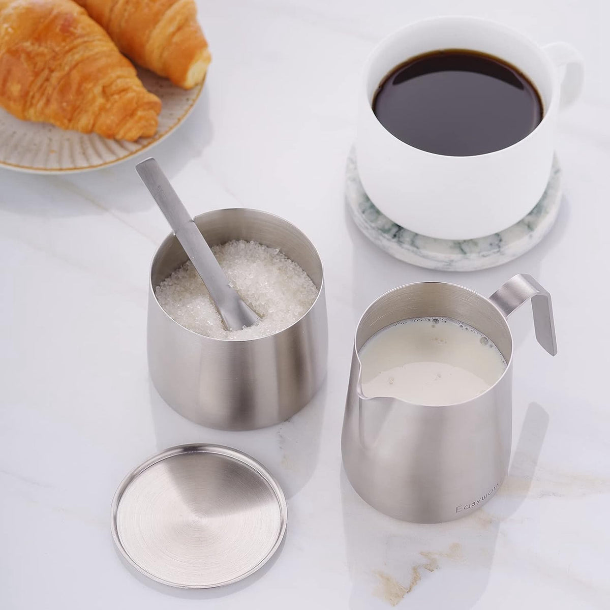 34 oz Stainless Steel French Press and Creamer Sugar Bowl Set U48905
