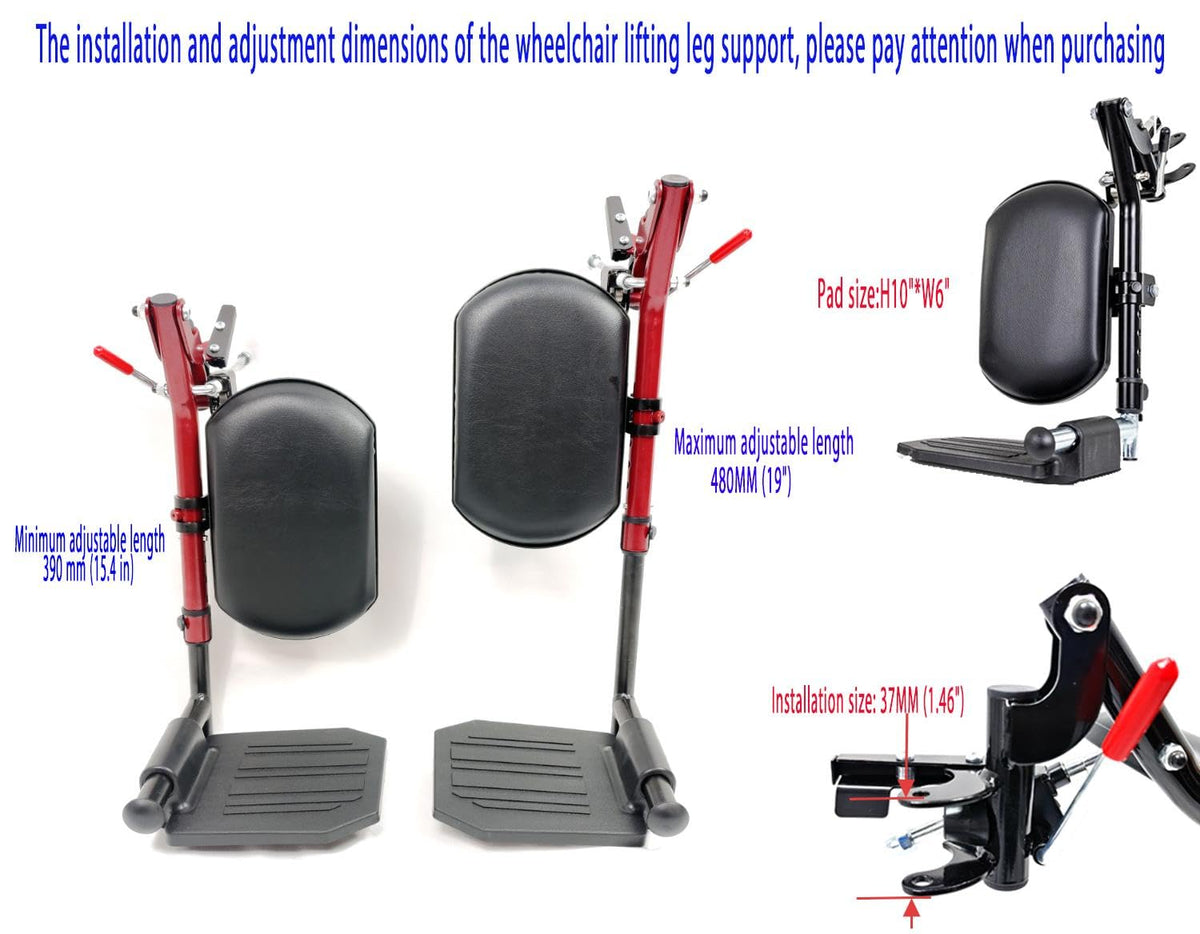 Red Wheelchair Elevating Leg Rests with Calf Pad M8839