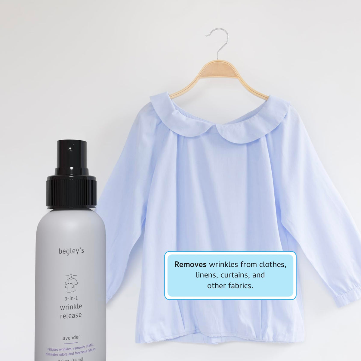3-in-1 Wrinkle Remover, Static Cling Remover, Odor Eliminator and Fabric Refresher Spray, Fragrance-Free, 3 oz B73659