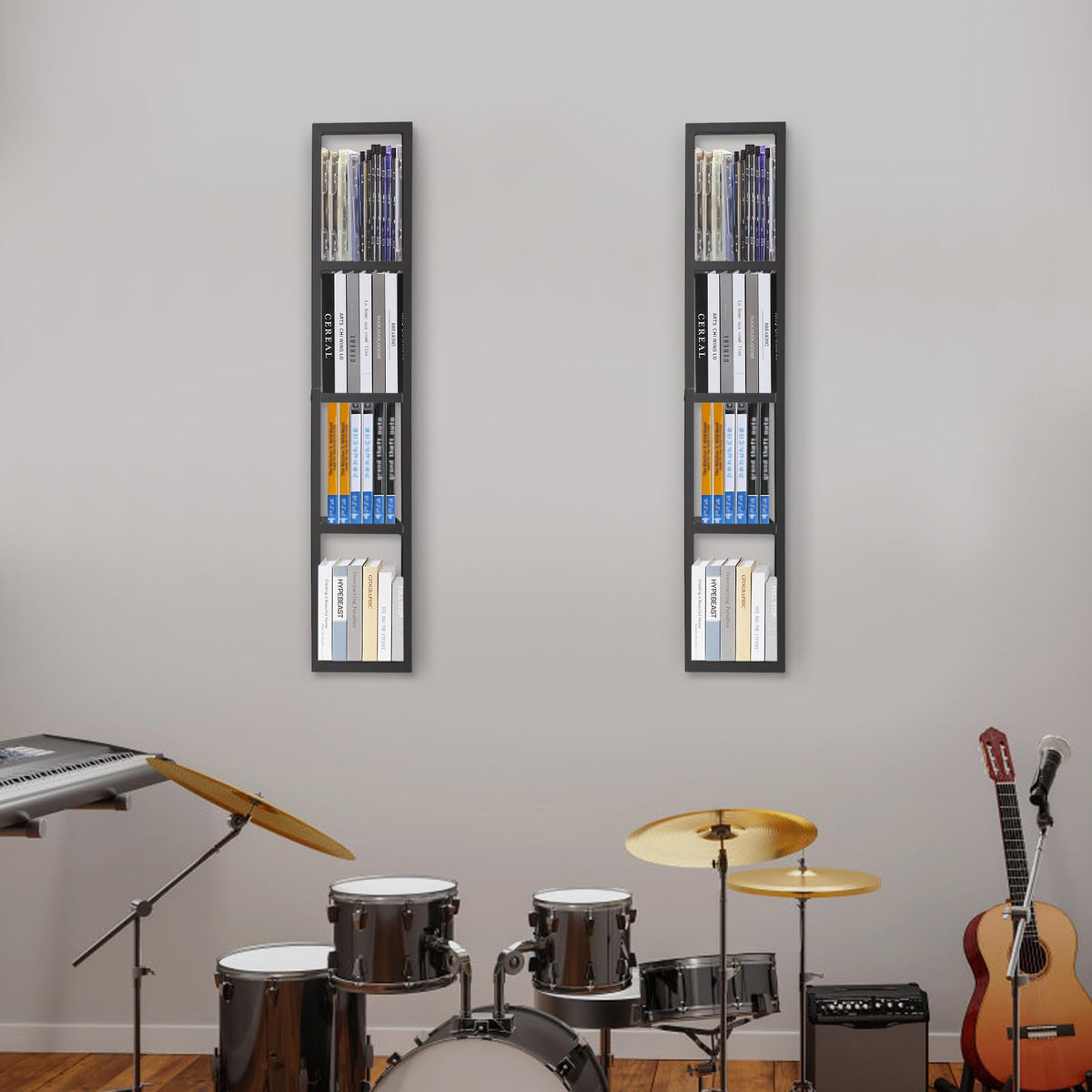 Black 2 Pcs 34Inch Metal Media Storage Rack U715473