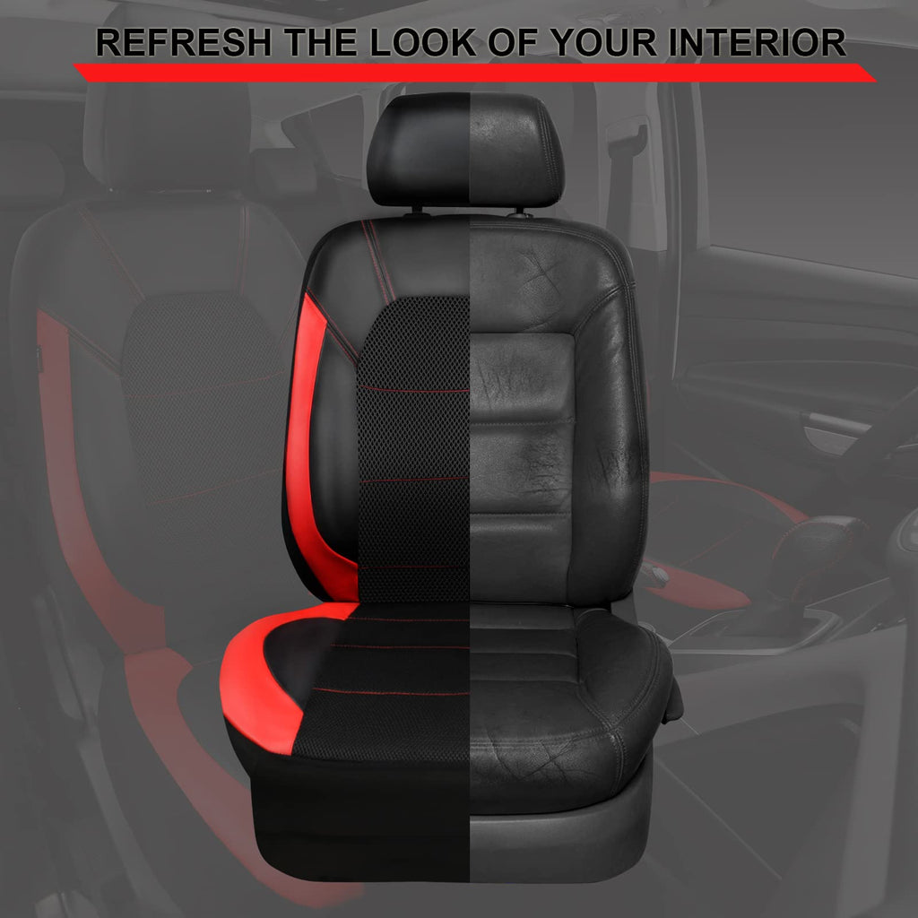 Universal Leather Car Seat Covers Full Set Black Red N81049