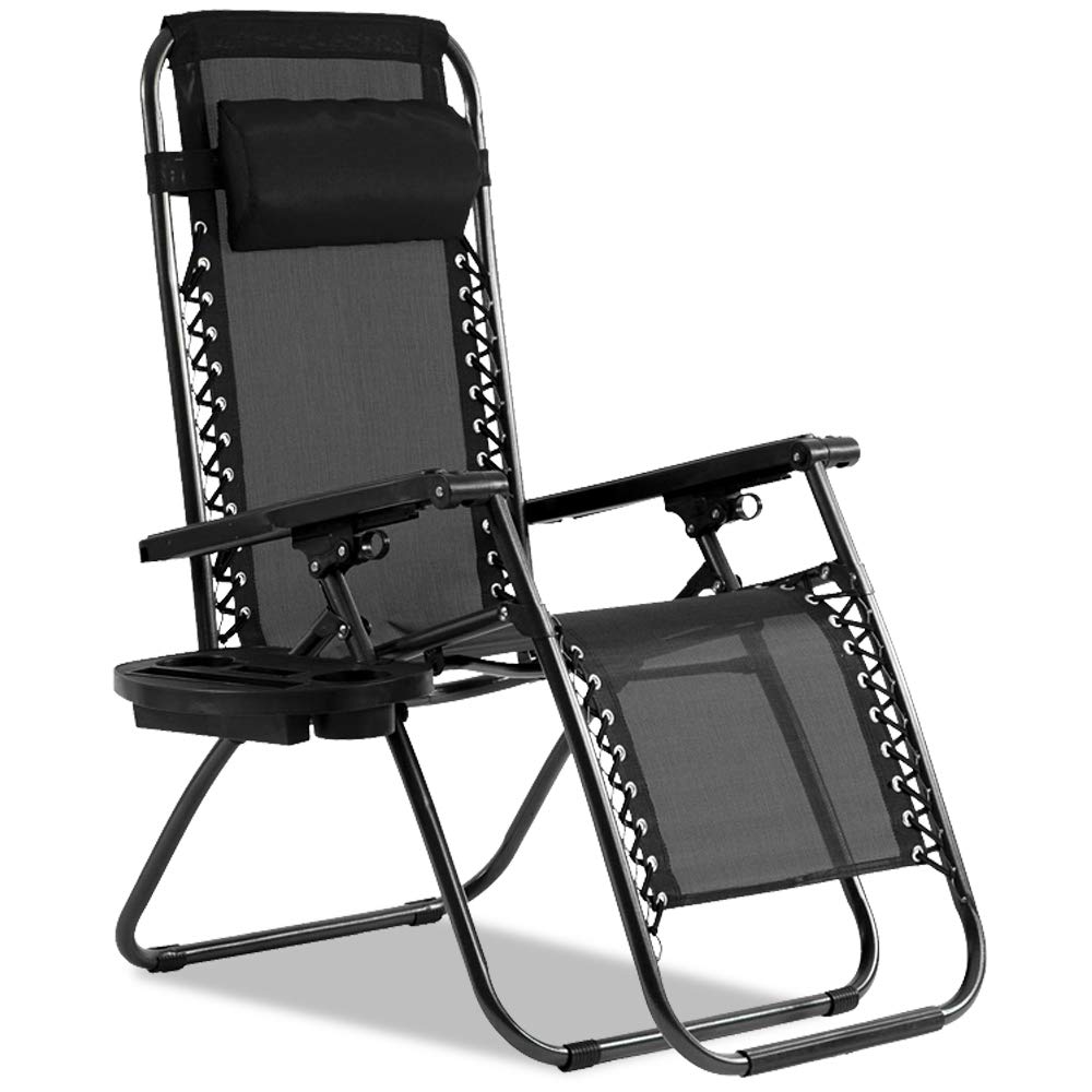 Black Zero Gravity Lounge Chair with Pillow & Cup Holder C3560