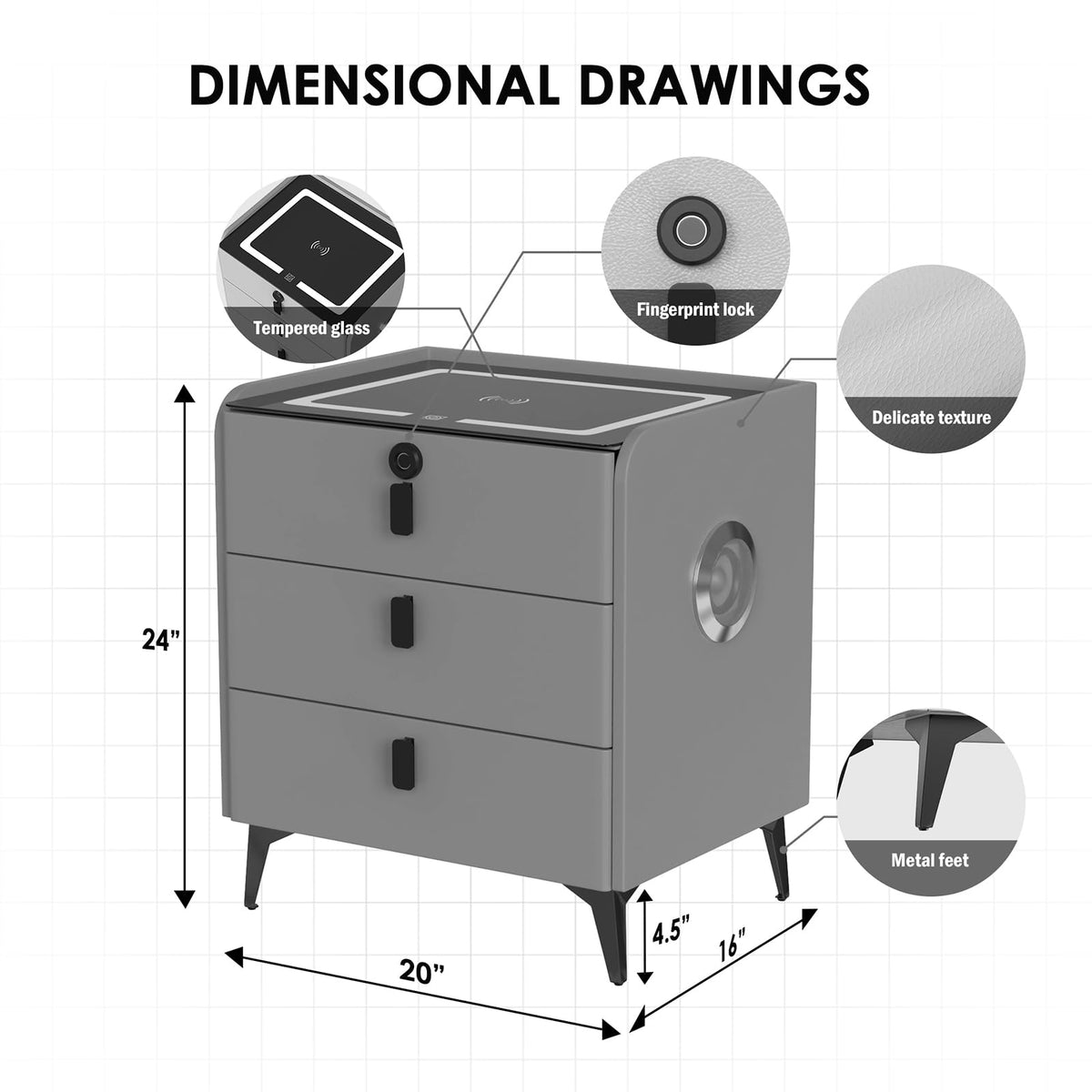 Wireless Charging Fingerprint Lock Nightstand Q248