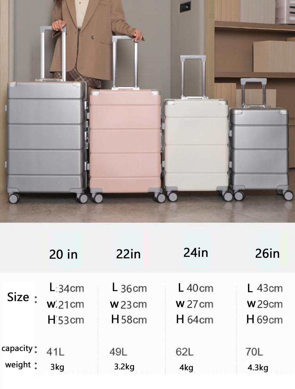 White Hard Shell Carry on Luggage M296