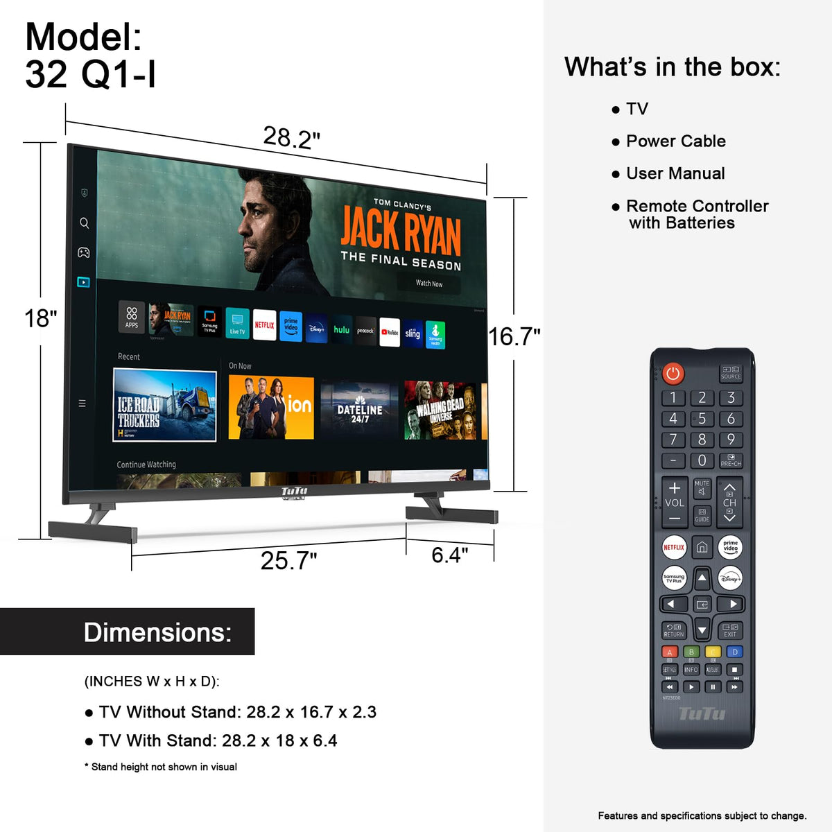 32 Inch FHD Smart TV 1080p Full HD Central Stand with HDR Dolby Audio B302753