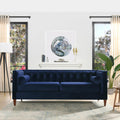 84" Tufted Navy Blue Velvet Sofa with Two Reversible Cushions N2149