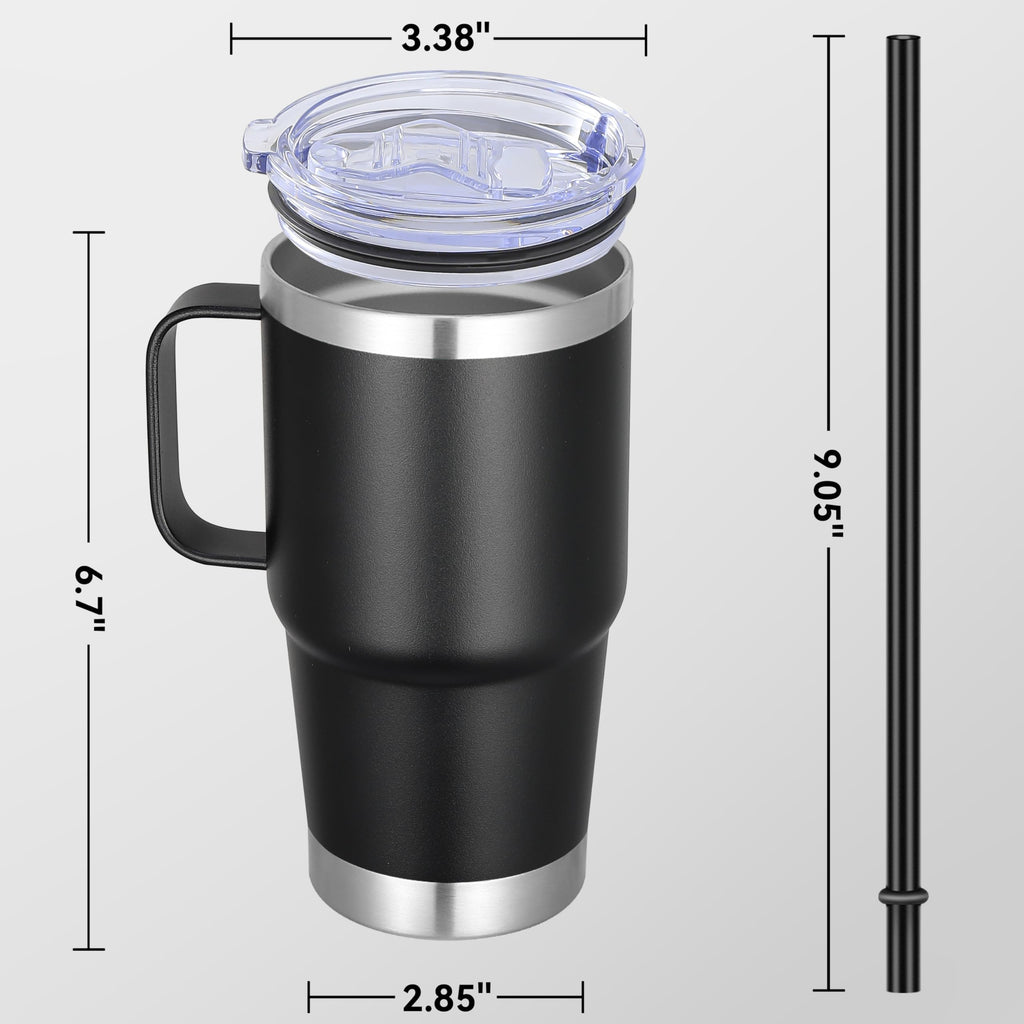 20 oz Stainless Steel Insulated Tumbler with Handle Lid and Straw M872