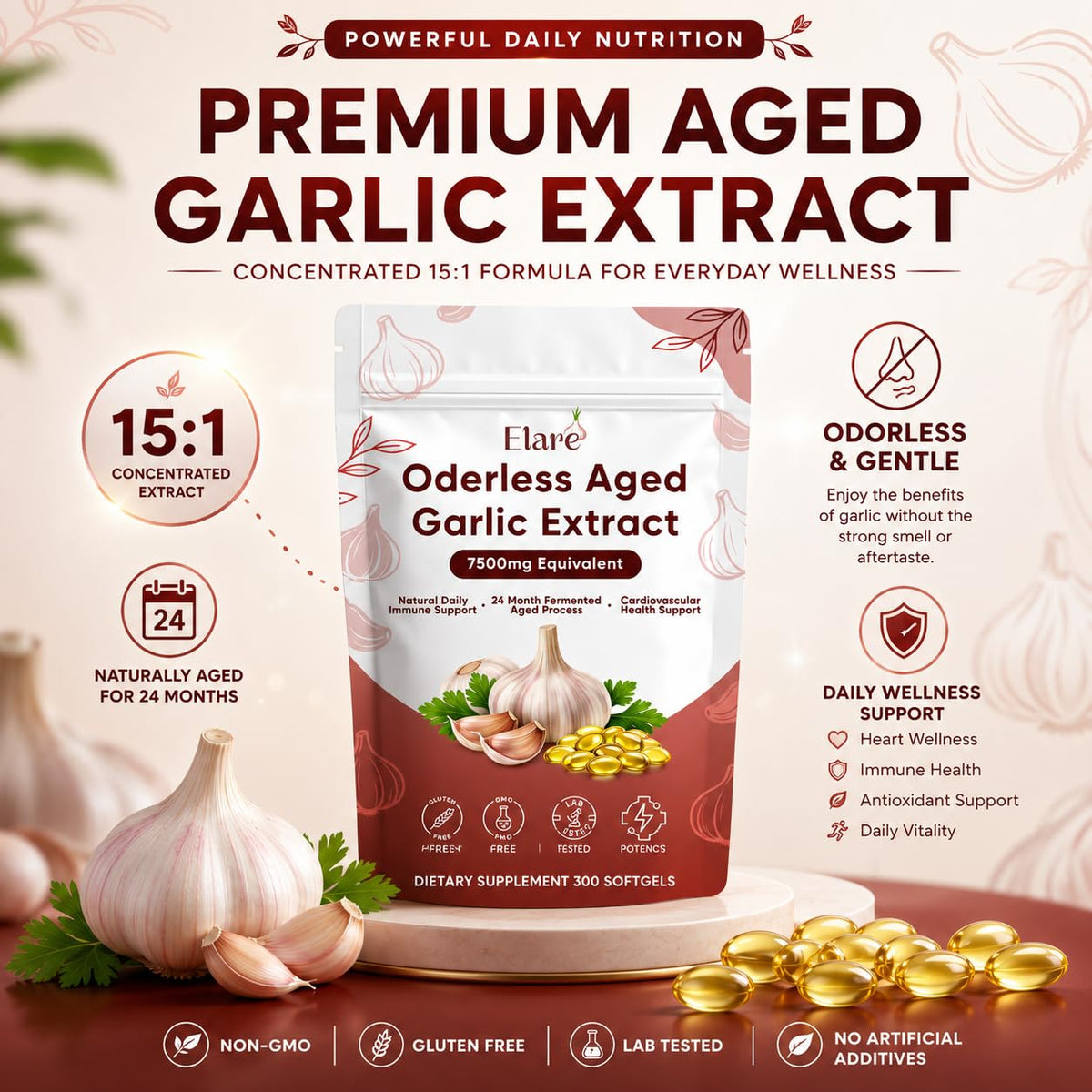 300 Aged Odorless Garlic Extract Softgels N2431