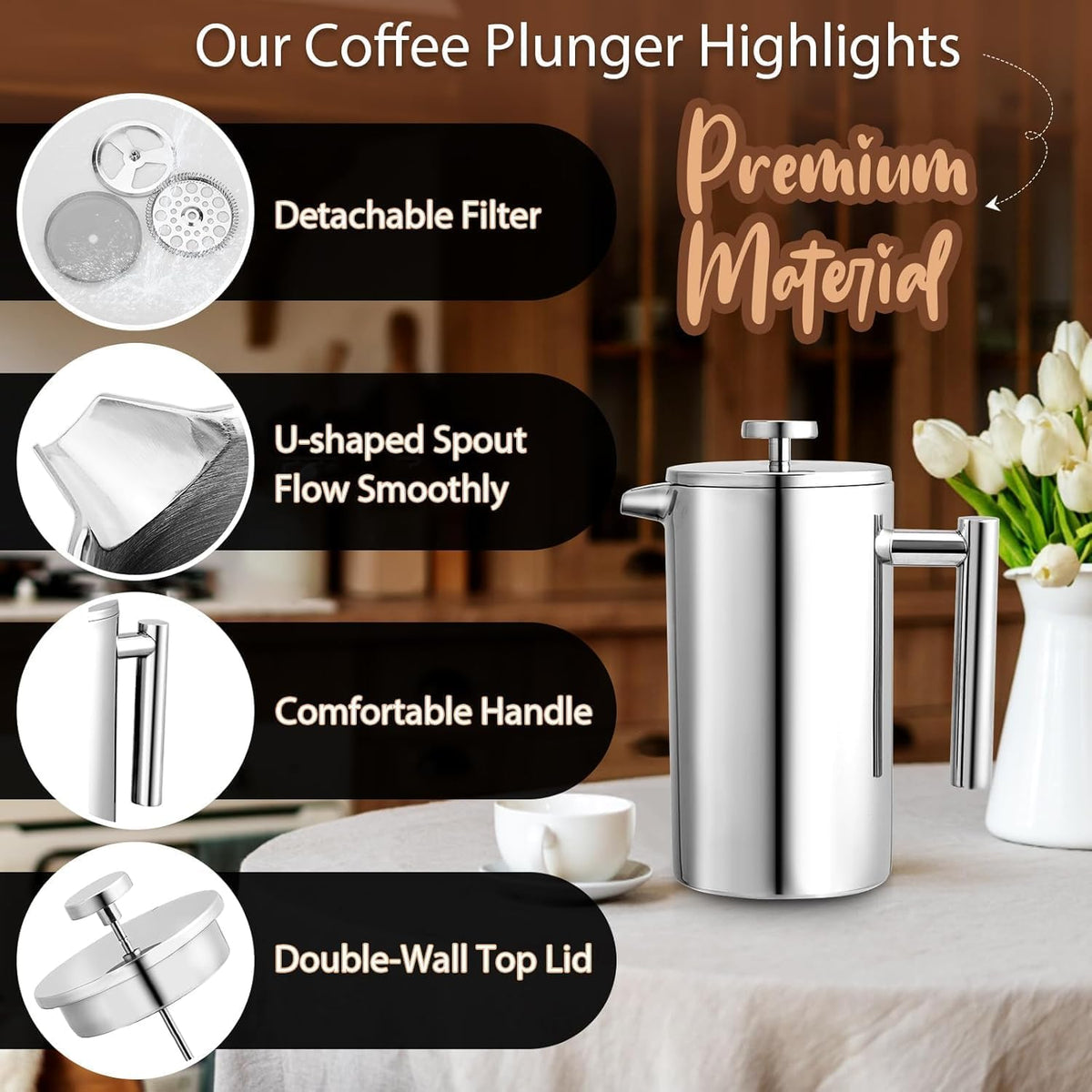 Small 12oz Stainless Steel Insulated French Press Q362