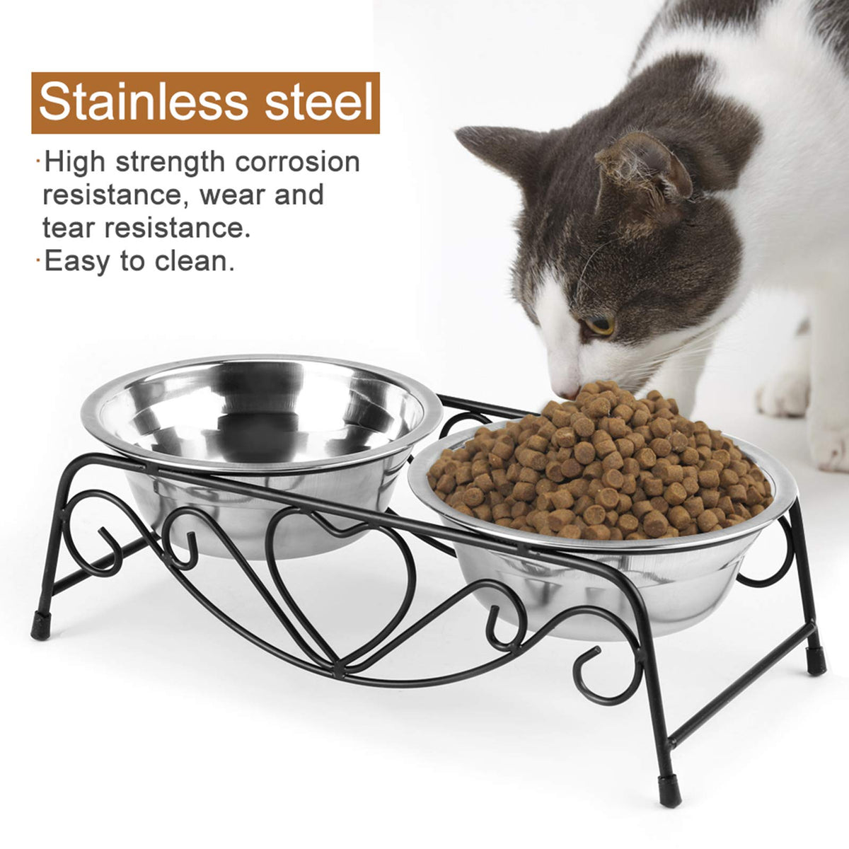 Double Stainless Steel Elevated Dog Bowls with Iron Stand P973168
