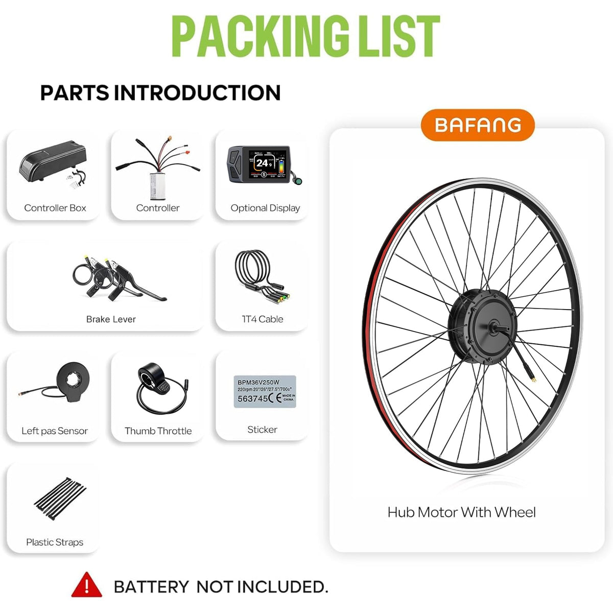 48V 500W Front Hub Motor Ebike Conversion Kit with Display B584