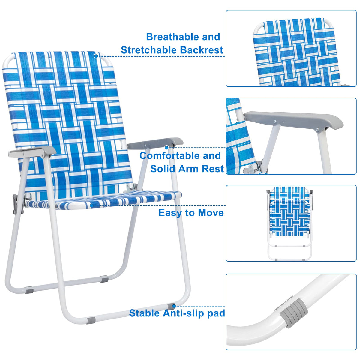 Set of 2 Blue Webbed Folding Patio Chair D61938