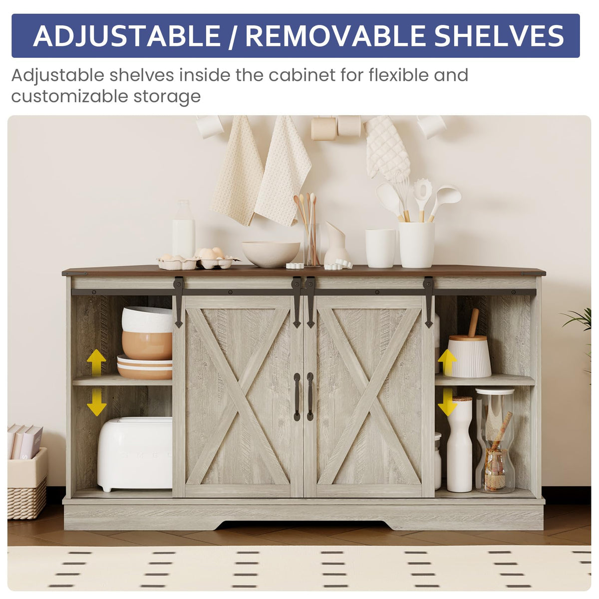 Corner TV Stand with Sliding Barn Door & Removable Shelves F2511