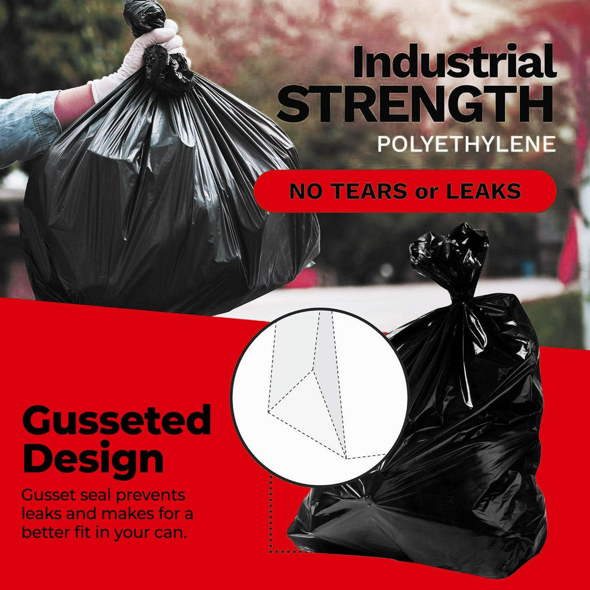 42 Gallon Heavy Duty Black 3 Mil Trash Bags, 50 Count I4887