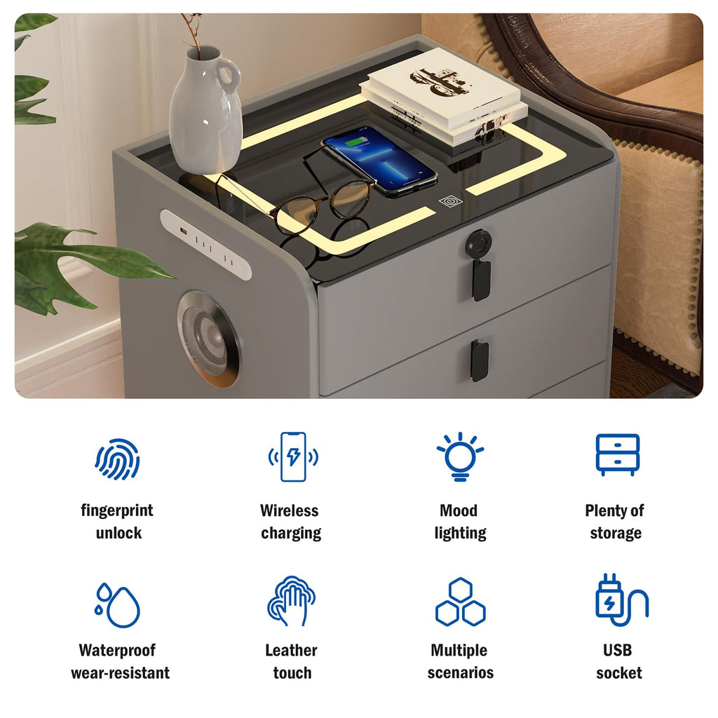 Wireless Charging Fingerprint Lock Nightstand Q248