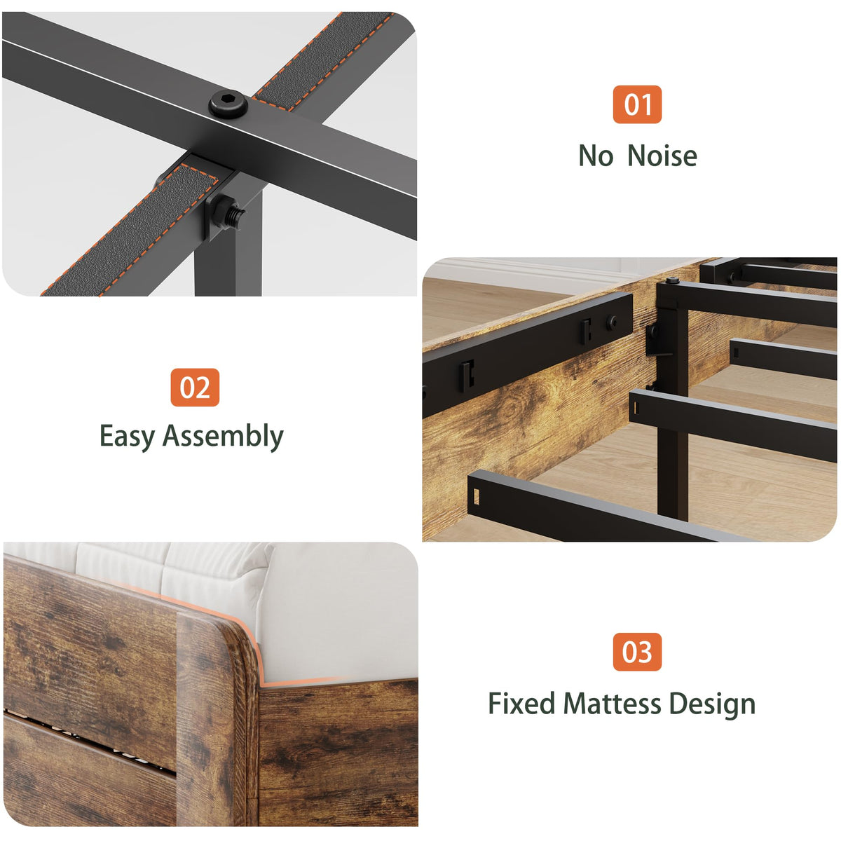 Queen Size Wooden Bed Frame with Storage Drawers W984