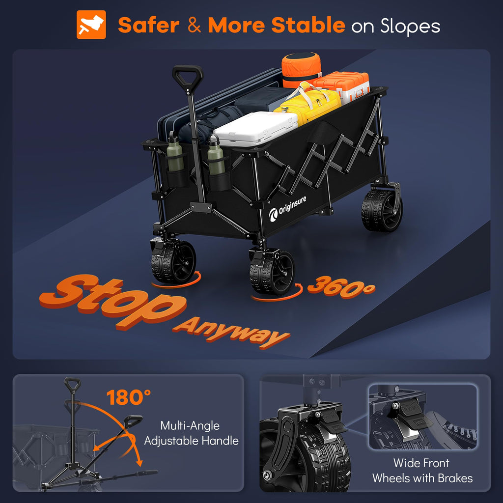 220L Collapsible Beach Wagon Cart with Big Wheels, Black H103988