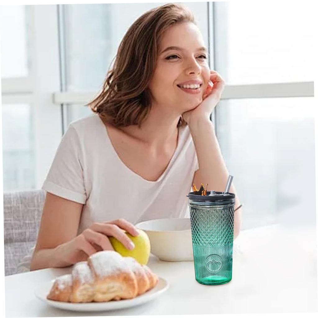 20Oz Glass Tumbler with Straw and Lid L16487