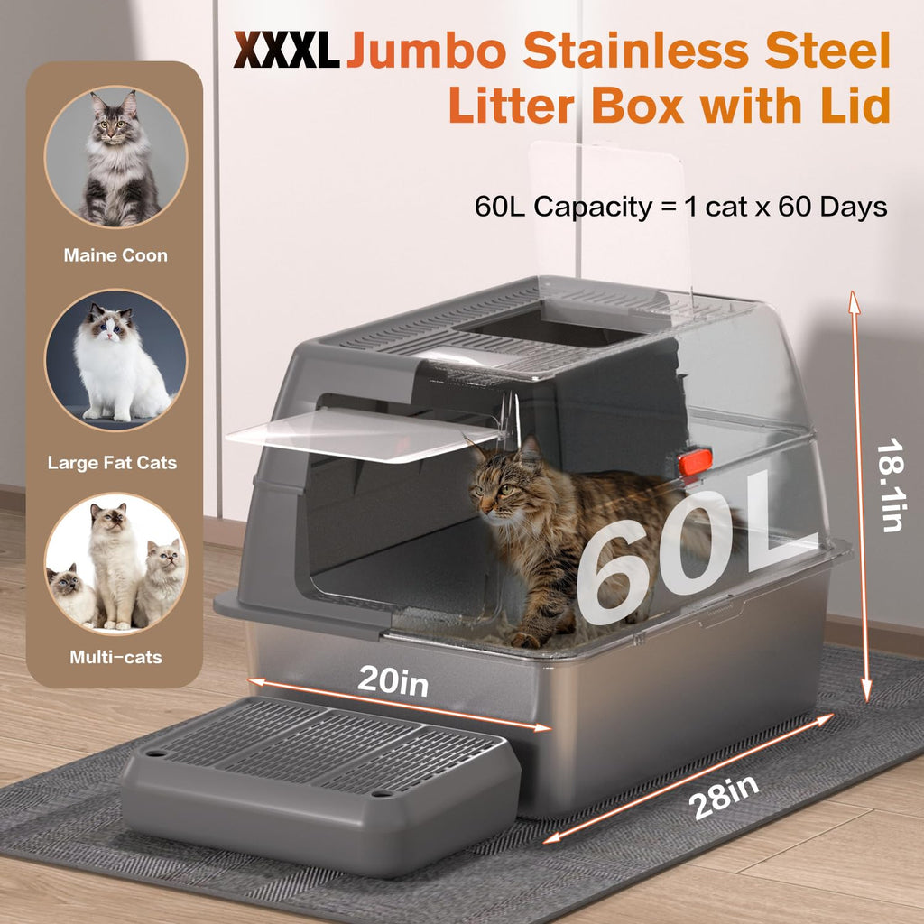 XXXL Stainless Steel Litter Box with Lid R927
