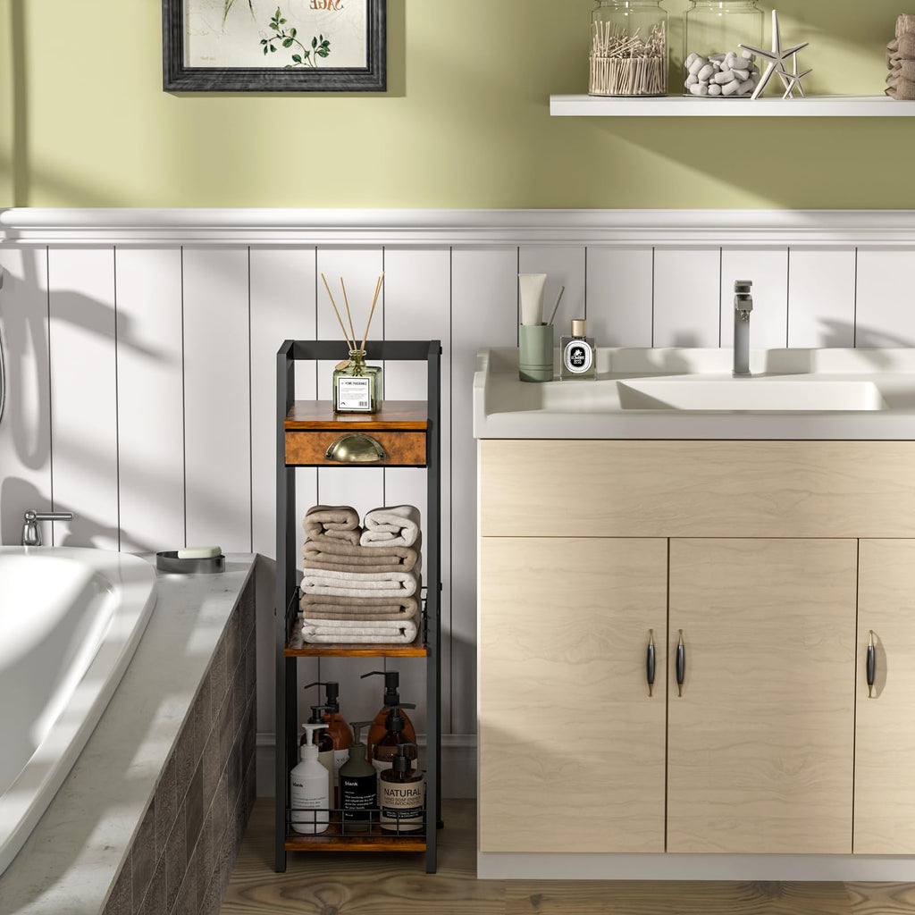 3-Tier Narrow Bathroom Shelves with Drawer S342