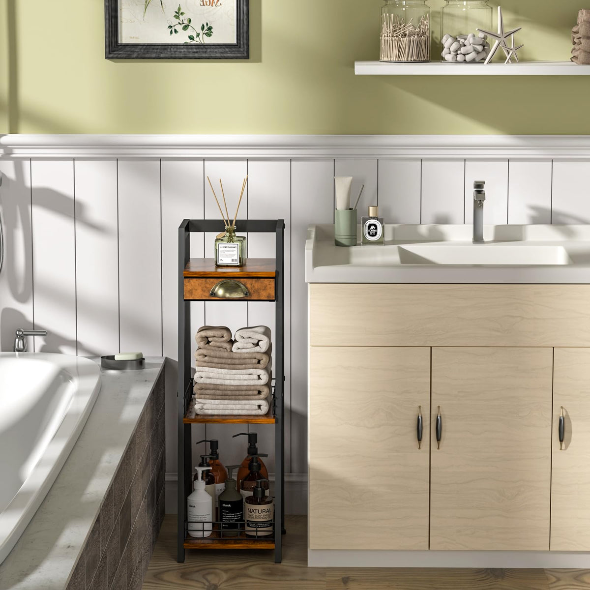 3-Tier Narrow Bathroom Shelves with Drawer S342