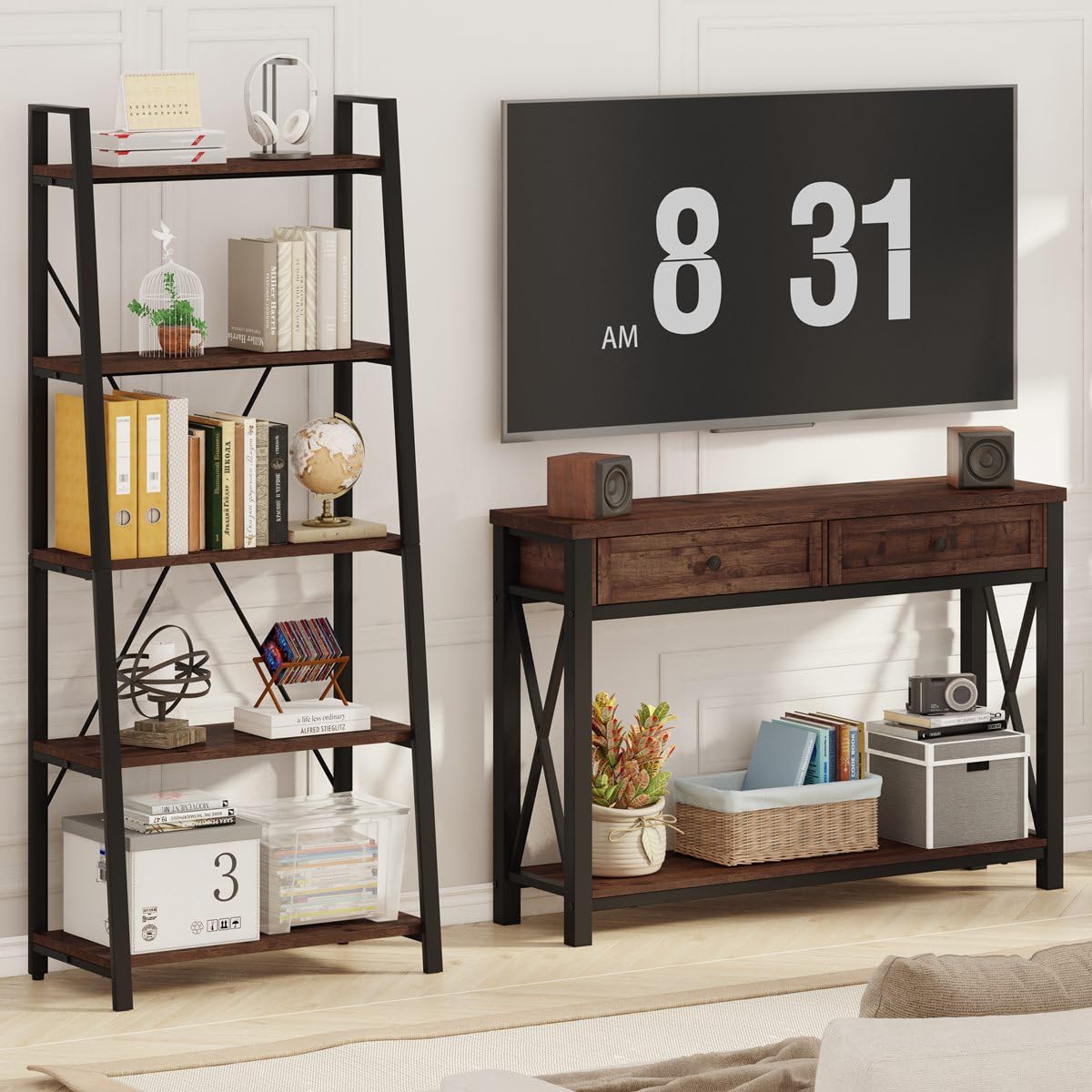 Rustic Oak 47 Inch Console Table with 2 Drawers Y335