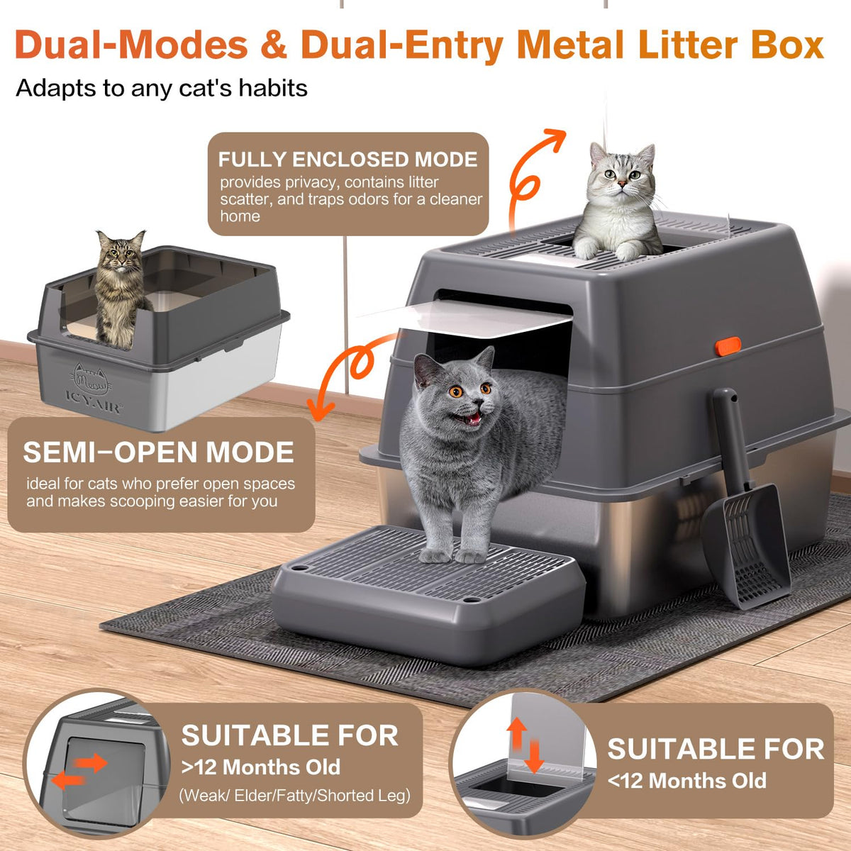 XXXL Stainless Steel Litter Box with Lid R927