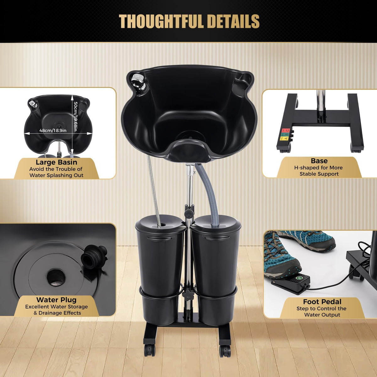 Portable Shampoo Bowl with Electric Pump, Adjustable Height, Dual Bucket Design H95535