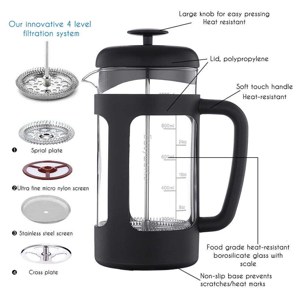 34 oz Stainless Steel French Press and Creamer Sugar Bowl Set U48905