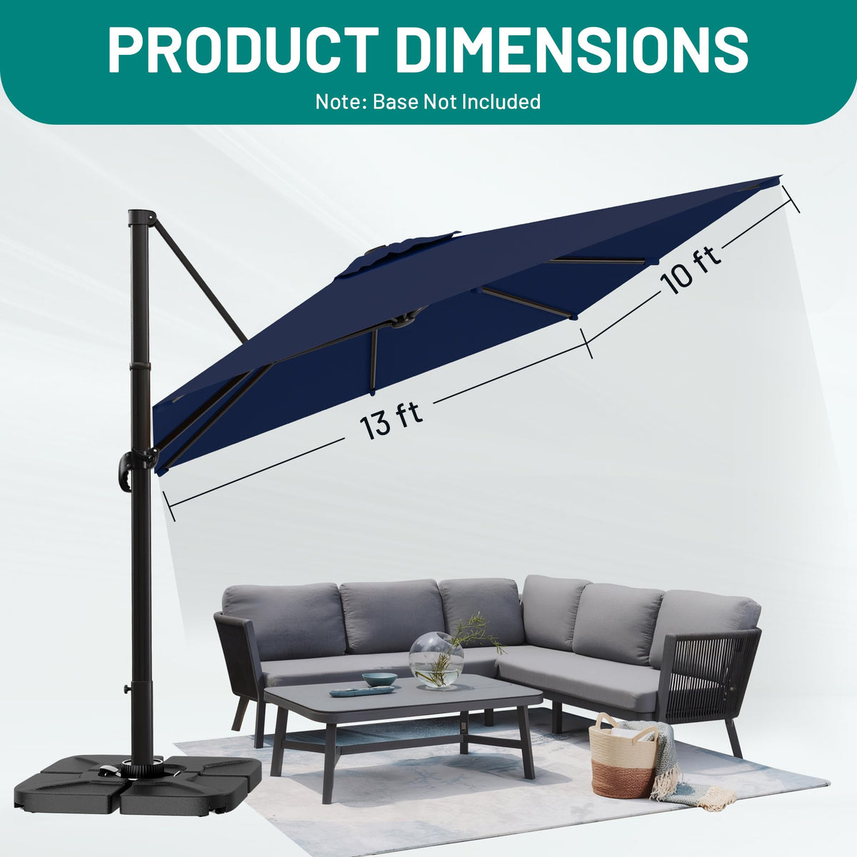 10 X 13 FT Cantilever Umbrella with 360-Degree Rotation Z412