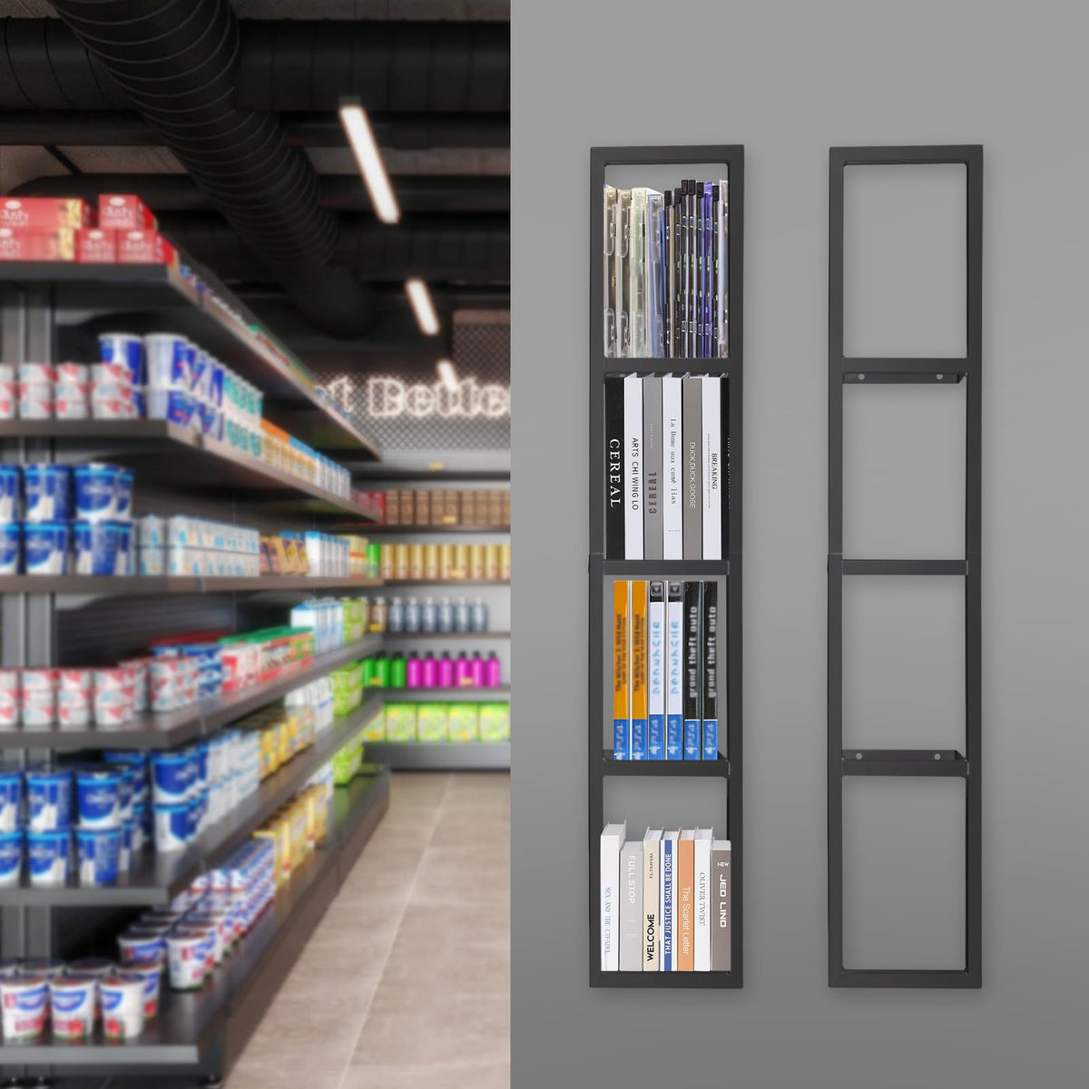 Black 2 Pcs 34Inch Metal Media Storage Rack U715473