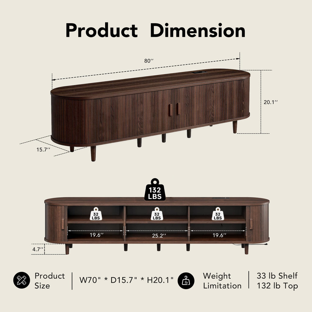 80" TV Stand with Sliding Doors and Power Outlet H90860