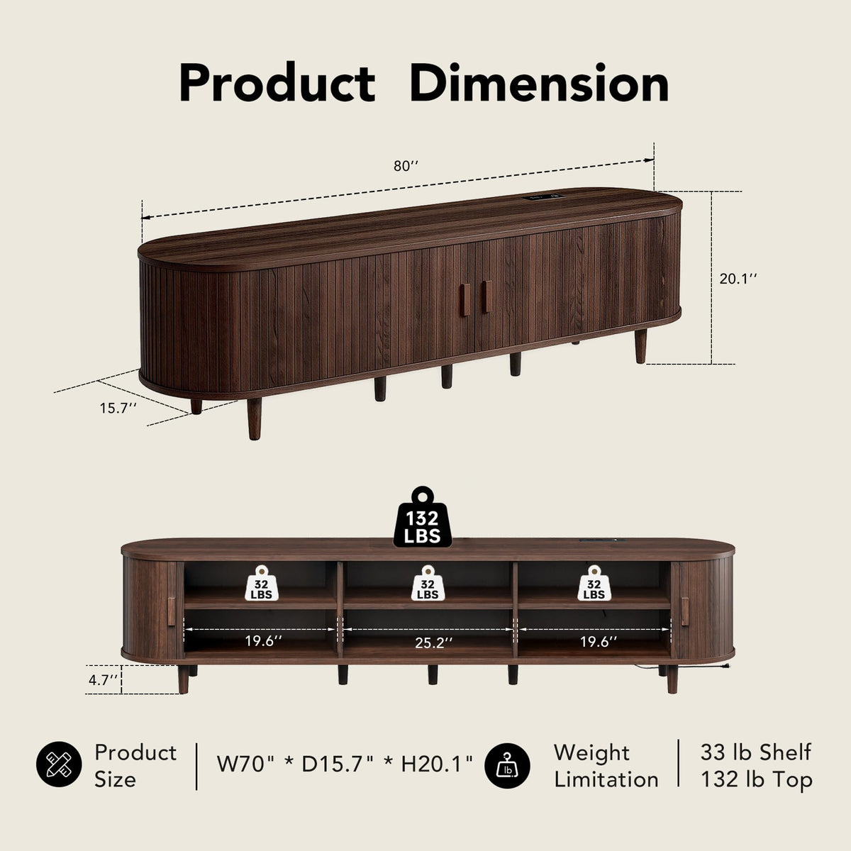 80" TV Stand with Sliding Doors and Power Outlet H90860