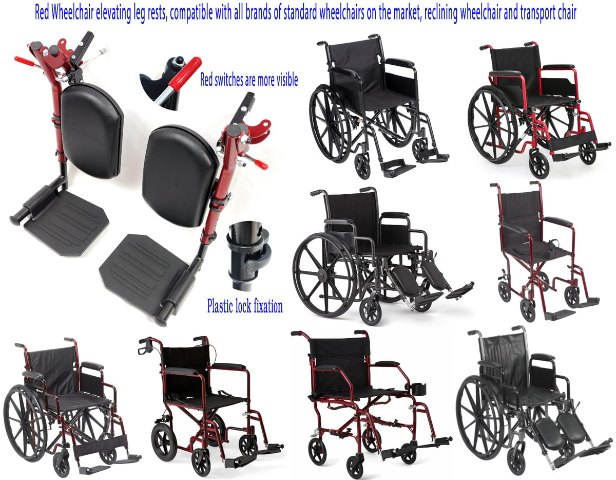 Red Wheelchair Elevating Leg Rests with Calf Pad M8839