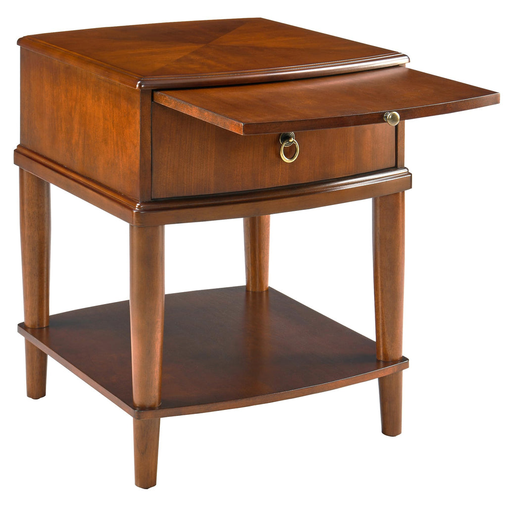 Large Cherry Wood 2-Tier Side Table with Drawer and Shelf Q87476