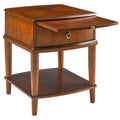 Large Cherry Wood 2-Tier Side Table with Drawer and Shelf Q87476