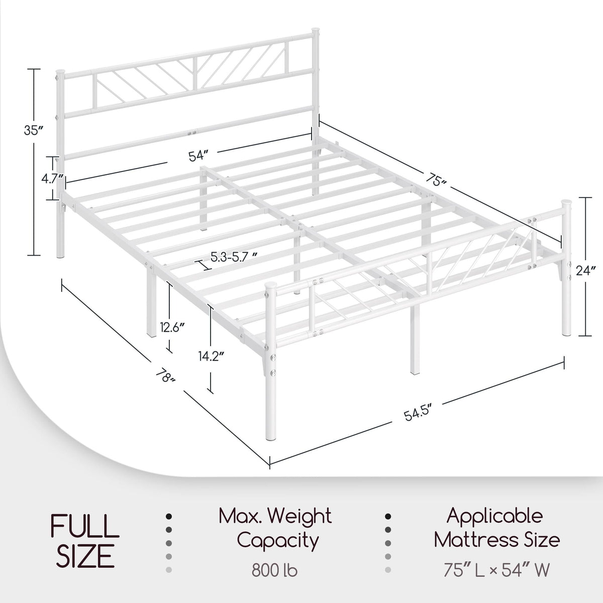 White Full Metal Platform Bed Frame with Arrow Design Headboard Q927